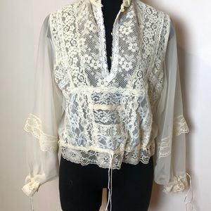 VINTAGE LORRIE KABALA LACE SHEER TOP BLOUSE